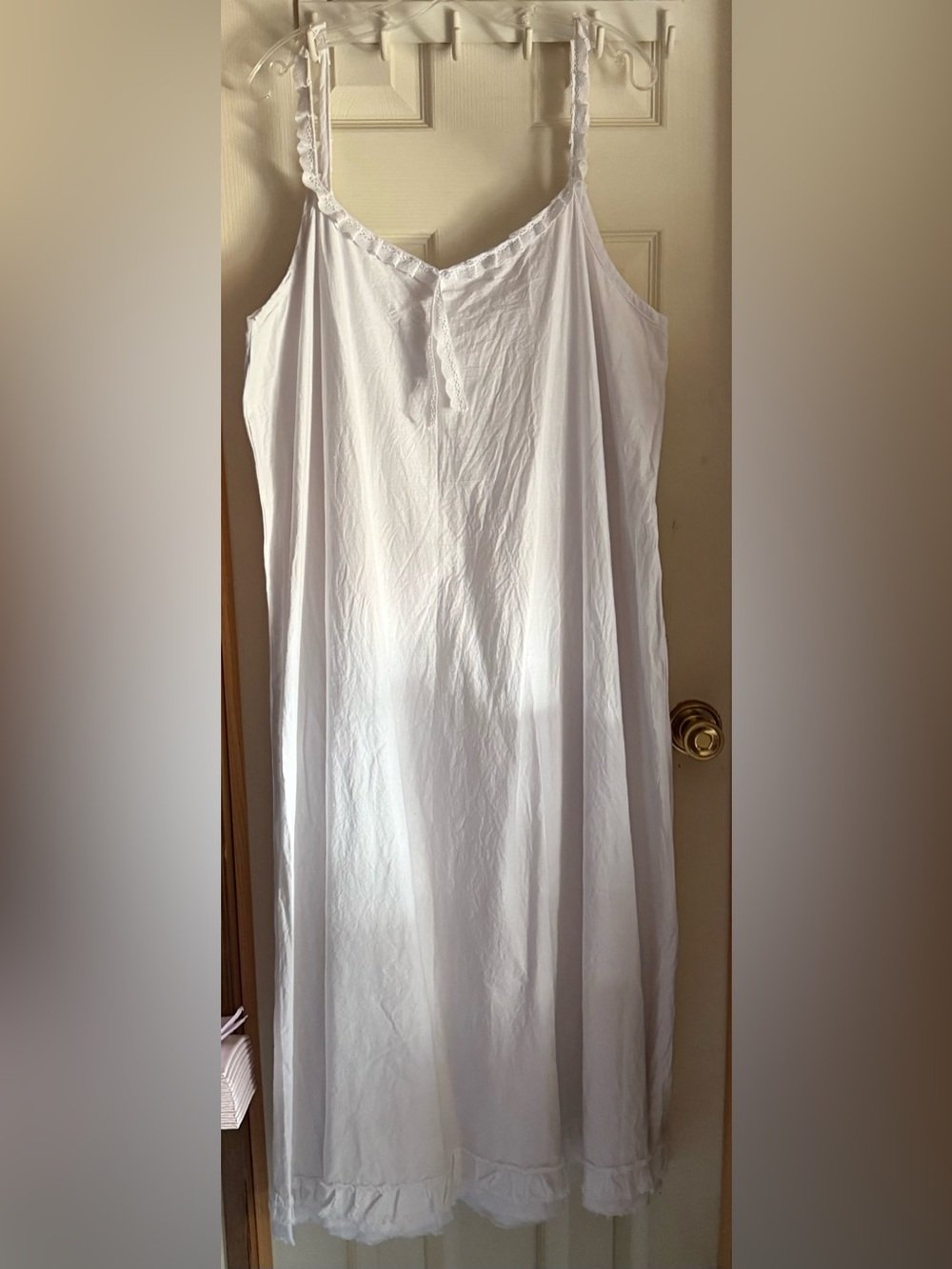 Lizzy 1864 Women's White Ruffle Trim Cotton Slip Dress NWOT